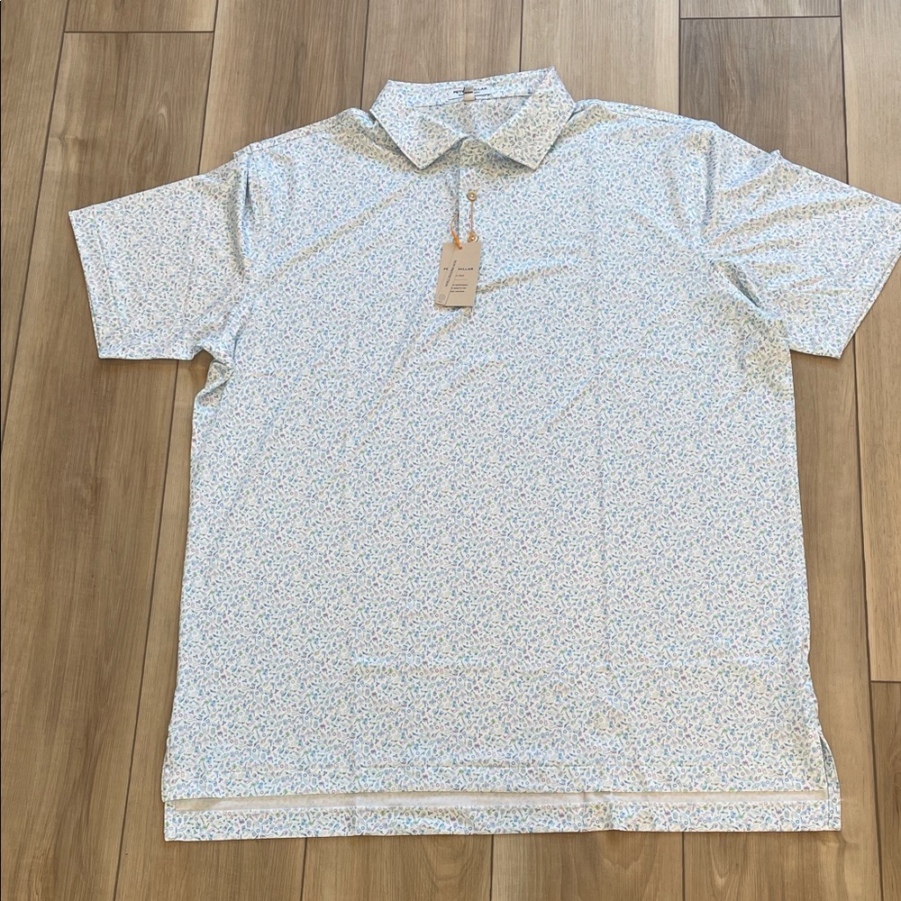 Peter Millar White and Blue Patterned Polo Shirt